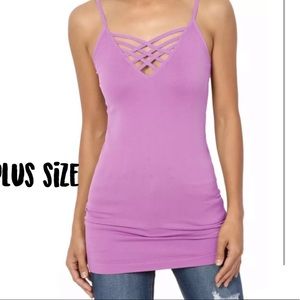 Plus Size Mauve Criss Cross Caged Cami Tank Top